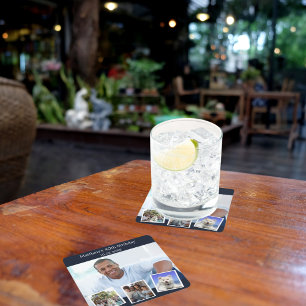 Fotocollage blauw wit verjaardagsfeestje kartonnen onderzetters