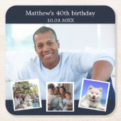 Fotocollage blauw wit verjaardagsfeestje kartonnen onderzetters (Voorkant)