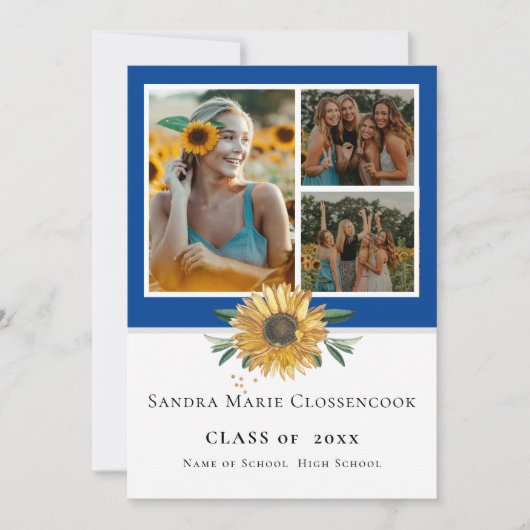 Fotocollage Blauw Zonnebloem Geel afstuderen Annou Aankondiging (Voorkant)