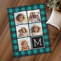 Fotocollage - Blauwgroen monogram zwarte buffelpla