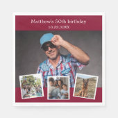 Fotocollage bordeaux verjaardagsfeestje servet (Voorkant)