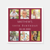 Fotocollage bordeaux verjaardagsfeestje servet (Voorkant)