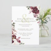 Fotocollage Bourgogne Floral Sage Green Wedding Kaart (Staand voorkant)