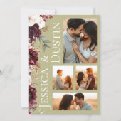 Fotocollage Bourgogne Floral Sage Green Wedding Kaart (Achterkant)
