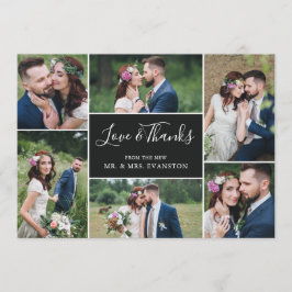 Fotocollage bruiloft Dank u platte Kaart | Ebony