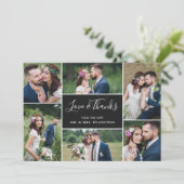 Fotocollage bruiloft Dank u platte Kaart | Ebony (Staand voorkant)