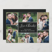 Fotocollage bruiloft Dank u platte Kaart | Ebony (Voorkant / Achterkant)