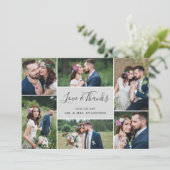 Fotocollage bruiloft Dank u platte Kaart | Gray (Staand voorkant)