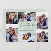 Fotocollage bruiloft Dank u platte Kaart | Mint (Voorkant / Achterkant)