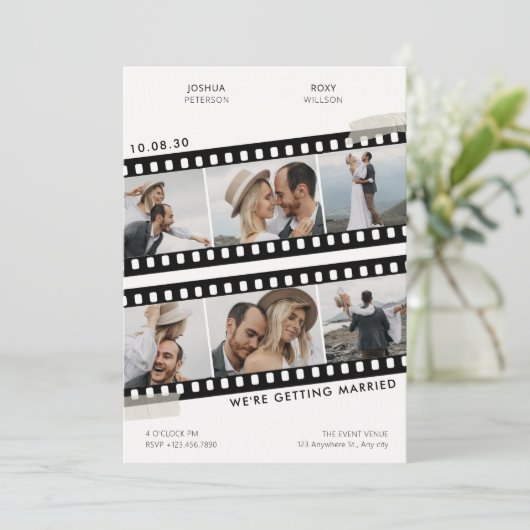 Fotocollage bruiloft kaart (Staand voorkant)