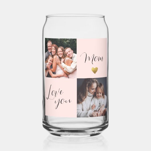 Fotocollage cadeau "Love you Mom" roze Blikvorm Glas (Voorkant)