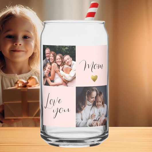Fotocollage cadeau "Love you Mom" roze Blikvorm Glas
