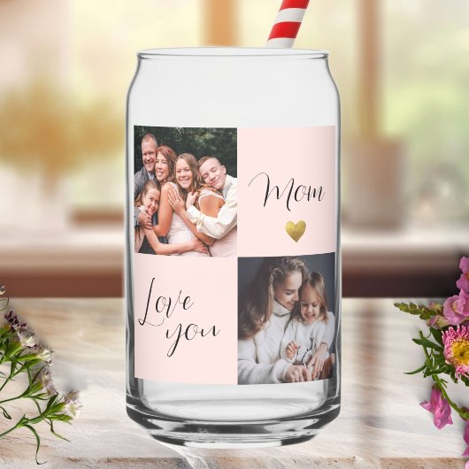 Fotocollage cadeau "Love you Mom" roze Blikvorm Glas