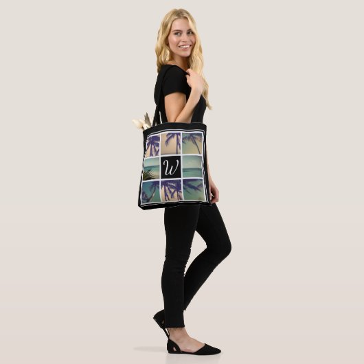 Fotocollage canvas tas met aangepaste naam monogra (Op model)