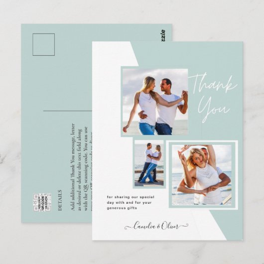 Fotocollage DANK JE WEL Bruiloft/Baby/Afsluiting/A Briefkaart (Voorkant / Achterkant)