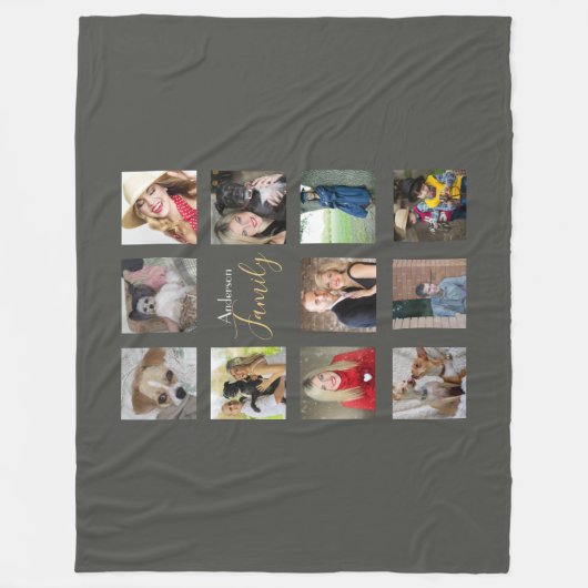 Fotocollage deken zilver grijs met tekst (Voorkant)