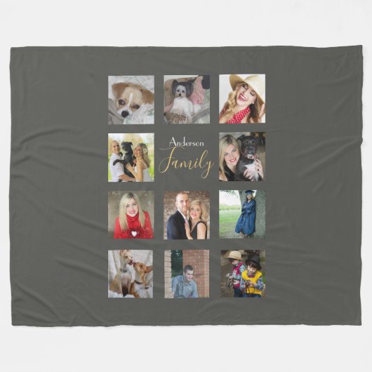 Fotocollage deken zilver grijs met tekst (Voorkant (Horizontaal))