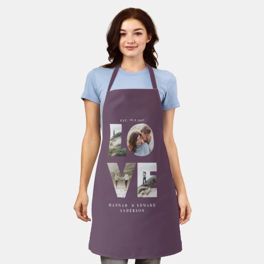 Fotocollage eenvoudig modern gepersonaliseerd paar schort (Gedragen)