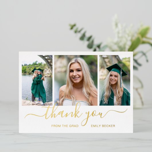 Fotocollage Elegant Afstuderen Dank u kaart (Staand Voorkant)