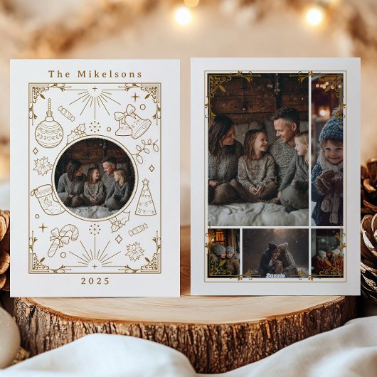 Fotocollage Elegant Gold Line Art Christmas Feestdagenkaart