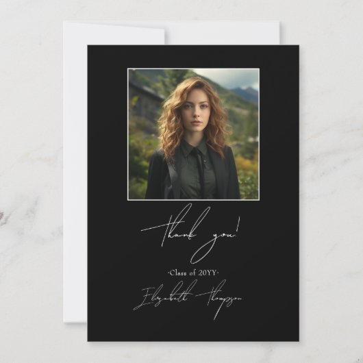 Fotocollage Elegant zwart-wit Afstuderen Bedankkaart (Voorkant)