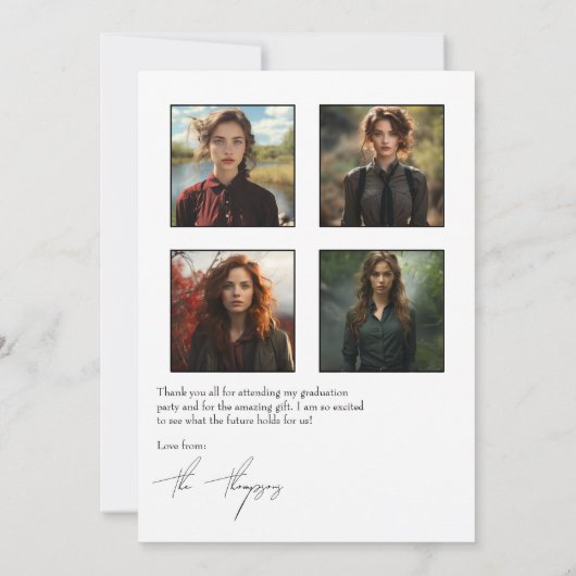 Fotocollage Elegant zwart-wit Afstuderen Bedankkaart (Achterkant)