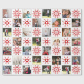 Fotocollage en rode sneeuwvlokken kerst cadeaupapier (Vlak)