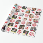 Fotocollage en rode sneeuwvlokken kerst cadeaupapier (Uitgerold)
