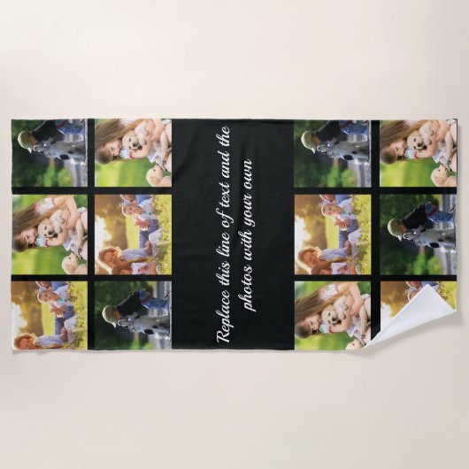 Fotocollage en tekstbadhanddoek personaliseren strandlaken (Voorkant)
