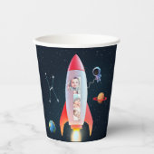 Fotocollage enorm | 1e verjaardag Space Rocket Papieren Bekers (Voorkant)