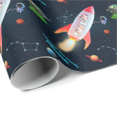Fotocollage enorm | Space Rocket 1e verjaardag Cadeaupapier (Rol Hoek)