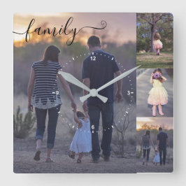 Fotocollage Familie Foto's Sjabloon Calligrafie Vierkante Klok