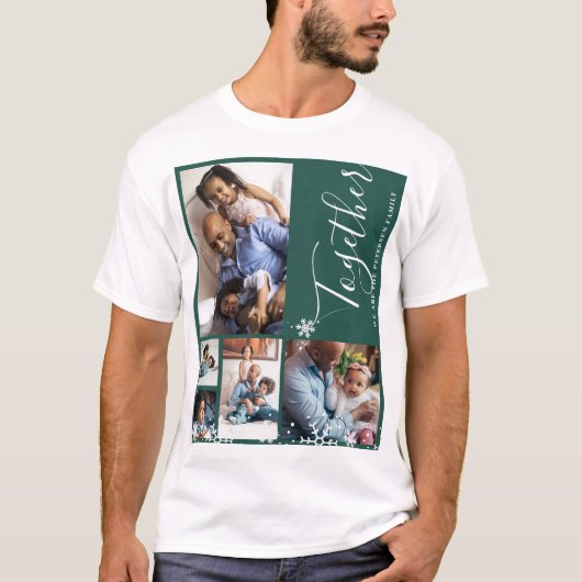 Fotocollage familie modern gepersonaliseerd kerstf t-shirt (Voorkant)