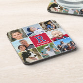 Fotocollage Familie Monogrammed Crimson Navy Bier Onderzetter (Linkerzijde)