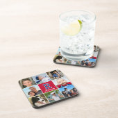 Fotocollage Familie Monogrammed Crimson Navy Bier Onderzetter (Rechterzijde)