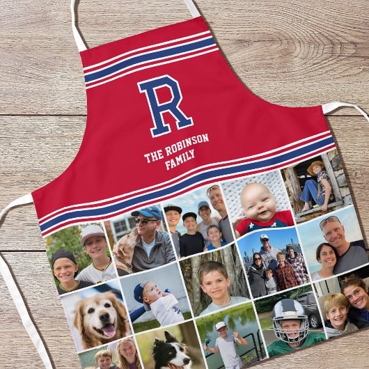 Fotocollage Familie Monogrammed Navy Crimson Red Schort