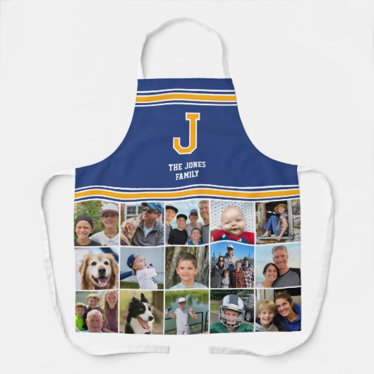 Fotocollage Familie Monogrammed Navy Gold Schort (Voorkant)