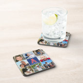 Fotocollage Familie Monogrammed Red Navy Blue Bier Onderzetter (Rechterzijde)