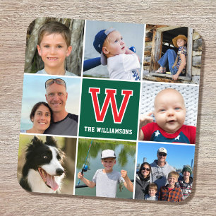 Fotocollage Familie Monogrammed Rood Groen Bier Onderzetter