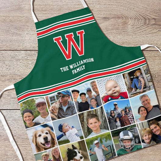Fotocollage Familie Monogrammed Rood Groen Schort