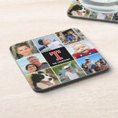 Fotocollage Familie Monogrammed Rood Zwart Bier Onderzetter (Linkerzijde)