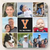 Fotocollage Familie Monogrammed Sinaasappel Zwart Bier Onderzetter (Voorkant)