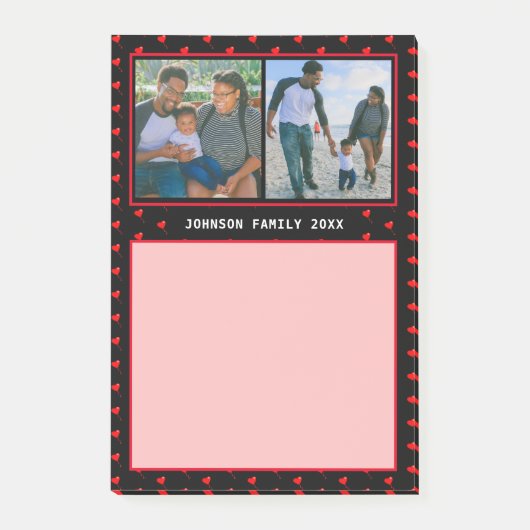 Fotocollage Familie Persoonlijk Rode Hart & Naam Post-it® Notes (Voorkant)