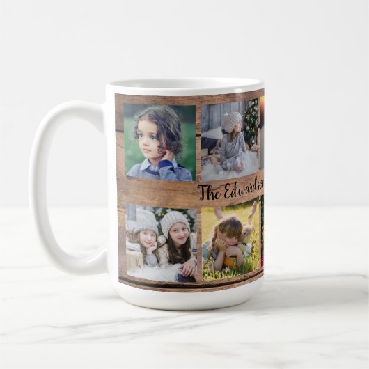 Fotocollage familie Rustisch hout Koffiemok (Links)