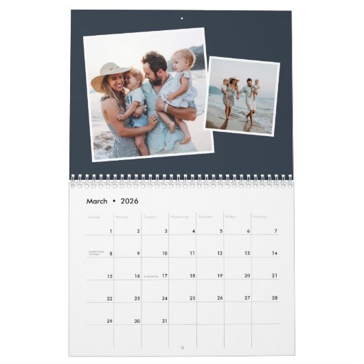 Fotocollage familie scrapbook navy blue kalender (Mar 2026)