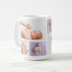 Fotocollage familie verwelkomt pasgeboren baby koffiemok