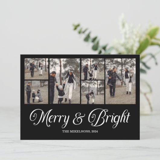 Fotocollage Familie Vrolijk & Helder Kerstmis Feestdagenkaart (Staand voorkant)
