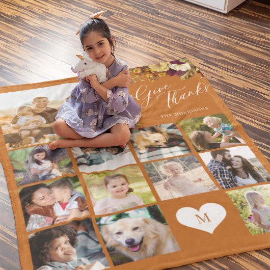 Fotocollage familienaam geven bedankt Thanksgiving Fleece Deken