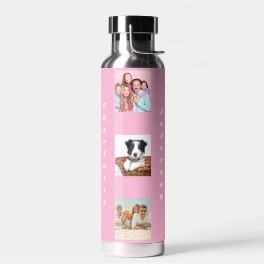 Fotocollage familienaam roze waterfles (Links)