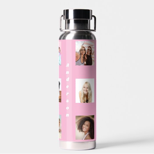 Fotocollage familienaam roze waterfles (Achterkant)